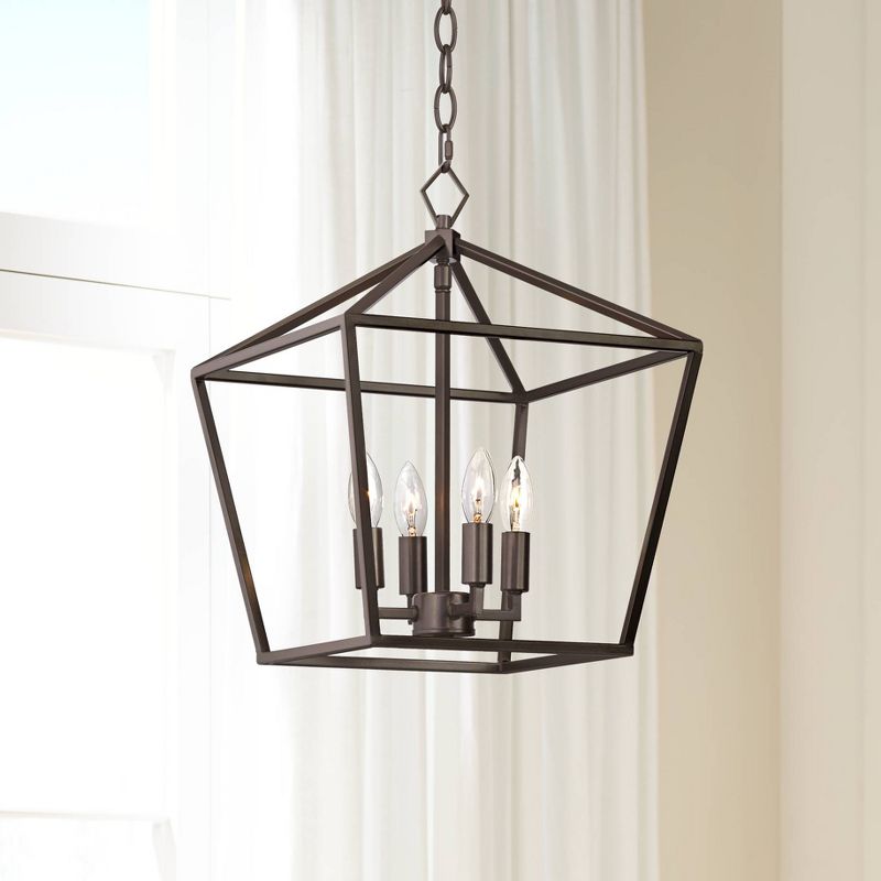 Franklin Iron Works Queluz Bronze Pendant Chandelier 13" Wide Industrial Rustic Geometric Cage 4-Light Fixture for Dining Room House Kitchen Island, 2 of 10