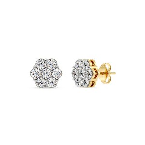 Gilded Lab-Grown Diamond 7 Stone Flower Earrings in 925 Sterling Silver & 14KT Yellow Gold-Plated Silver | 1/4, 1/2, 1, 2 Carat Total Weight - 1 of 4