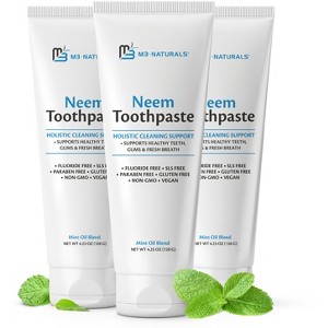 Neem Toothpaste Organic Fluoride Free With Mint, Herbal Toothpaste for Healthy Teeth & Gums, 100% Non-GMO, Vegan, M3 Naturals, 4.23 oz tube - 1 of 4