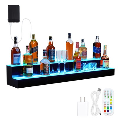 LED Lighted Liquor Shelves, 2 Tier 60 Inch Acrylic Lighted Bottle Display with Remote & App Control