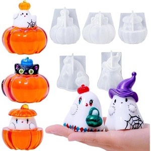JDICTION Halloween Silicone Resin Molds (5PCS) – Cute Figurine Moulds (Ghost/Cat Pumpkin/Witch Hat) for Epoxy/Candle/Plaster, Autumn Party Decor - 1 of 4