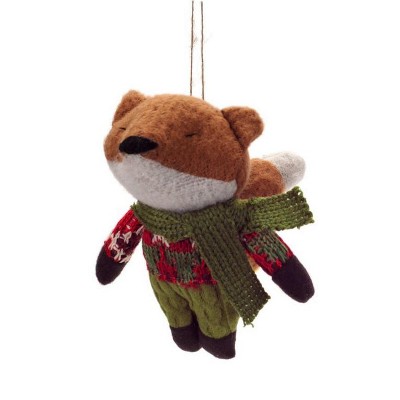 Melrose 5.75" Country Cabin Plush Woodland Fox Wearing Knit Clothing Christmas Ornament - Multi Color