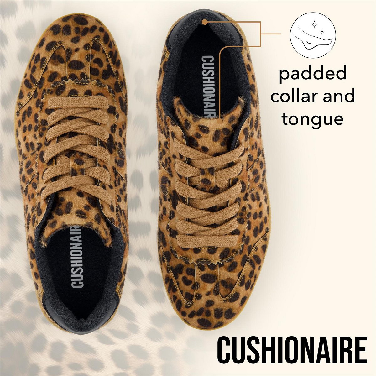 Женские кроссовки CUSHIONAIRE Bravado Women’s Leopard Print Lace-Up Sneakers – Stylish Everyday Shoes with Cushioned Comfort Leopard Fabric 7.5 — фото 3