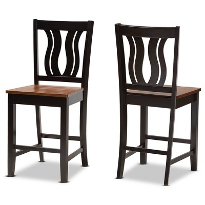 2pc Fenton Two-Toned Wood Counter Height Barstools Set Brown - Baxton Studio