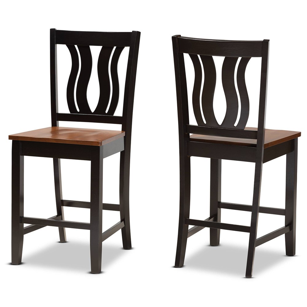 Photos - Chair 2pc Fenton Two-Toned Wood Counter Height Barstools Set Brown - Baxton Stud