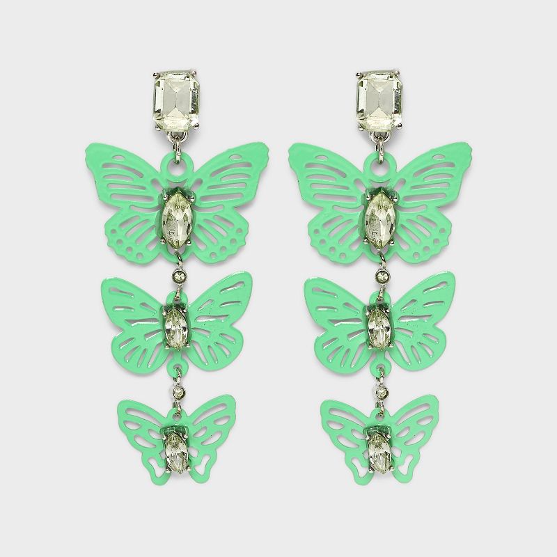 Butterfly Stone Drop Earrings - Wild Fable&#8482; Green/Silver, 1 of 4