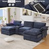 124" U-Shaped Modular Sectional Sofa with Chenille Upholstery, Storage Console, Wireless Charging, Bluetooth Speakers, Cup Holders, Movable Footstools - 3 of 4
