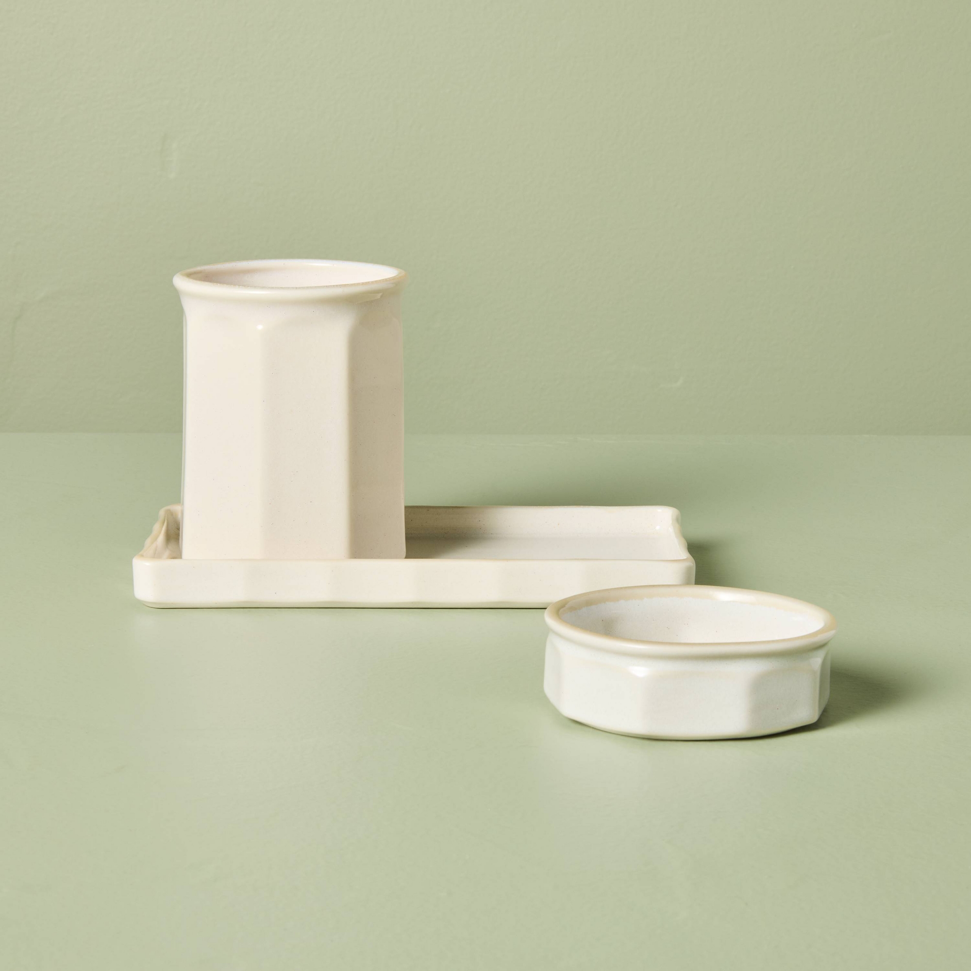 3pc Ceramic Desk Organizer Set Cream - Hearth & Hand™ with Magnolia