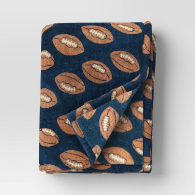 Image of Football Plush Throw Blanket Blue