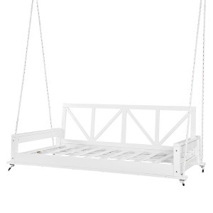 Gulches Patio Swings: Twin Size Hanging Bed with 16.4ft Ropes, Natural/Brown/Black/White Finish - 1 of 4