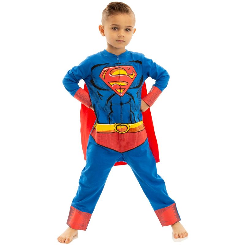 DC Comics Justice League Superman Zip Up Costume Coverall and Cape Toddler, 3 of 10