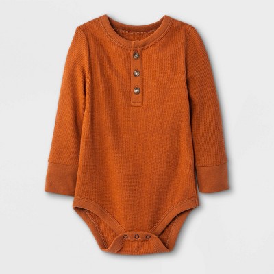 Image of Baby Boys' Henley Thermal Long Sleeve Bodysuit - Cat & Jack™ Orange 0-3M