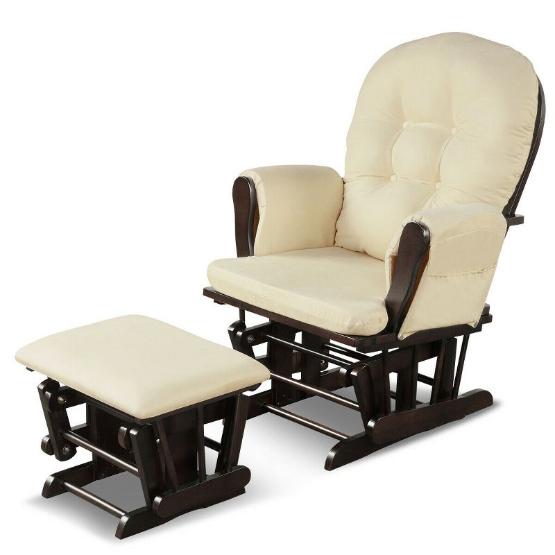 Costway Glider and Ottoman Cushion Set Wood Baby Nursery Rocking Chair Beige, 2 of 11