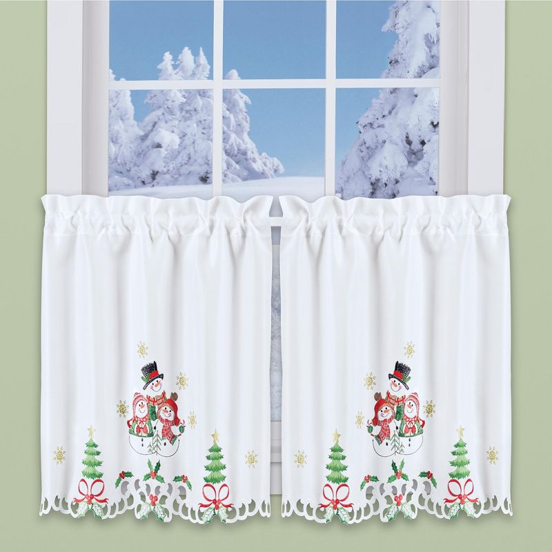 Collections Etc Lovely Snow Family Embroidered Christmas Kitchen Curtains 24"L Tiers, 2 of 4