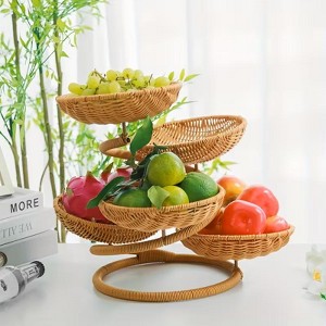 Attop Multi-Layer Creative Fruit Platter Storage Basket,Step-By-Step Rising Snack And Bread Basket, Imitation Rattan Handmade Woven Dried Fruit Basket - 1 of 4