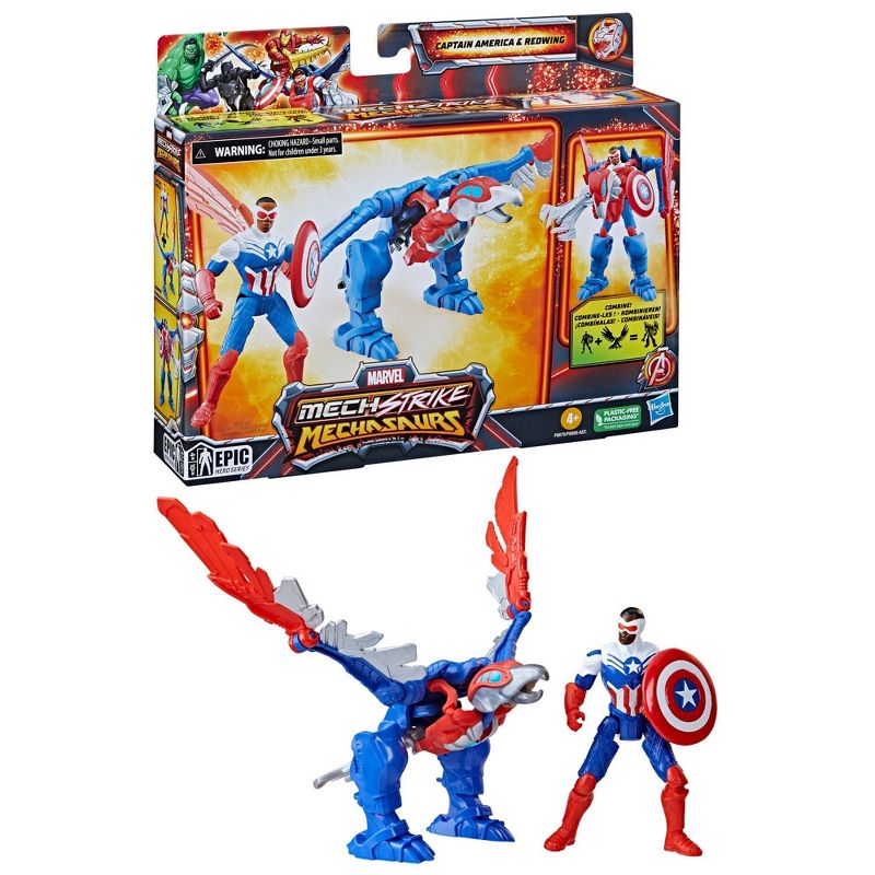 Marvel Mech Strike Mechasaurs Captain America and Redwing Action Figure Set - 2pk, 4 of 10