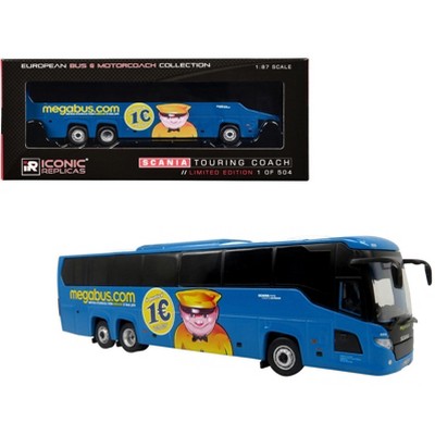 Scania Touring Coach Bus Blue w/Graphics "European Bus & Motorcoach Collection" 1/87 (HO) Diecast Model by Iconic Replicas
