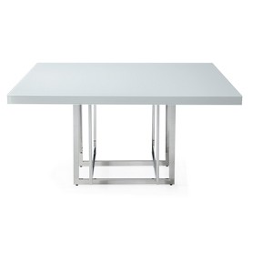 HomeRoots 59" White and Silver Wood and Metal Pedestal Base Square Dining Table - 1 of 4