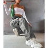 Women's Summer Fall Casual Elastic Waist Wide Leg Straight Cargo Pants Flap Pockets Loose Fit Solid Color Daily Long Trousers - 3 of 4