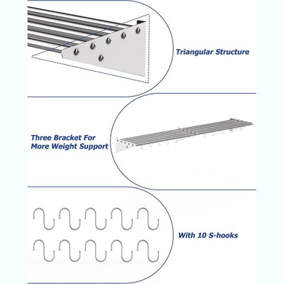 Stainless Steel Wall Mount Kitchen Rack with S Hooks