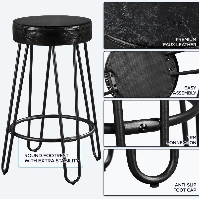 Yaheetech Set of 2 Faux Leather Round Backless Counter Stools, 4 of 8