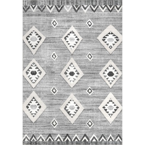 nuLOOM Kira Machine Washable Tribal Geometric Area Rug, Grey, 8x10 ft