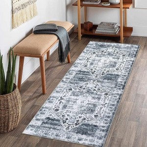 Area Rug with Non-Slip Rubber Backing - Washable Low Pile Non-Shedding Carpet Distressed Floor Cover for Living Room Bedroom - 1 of 4