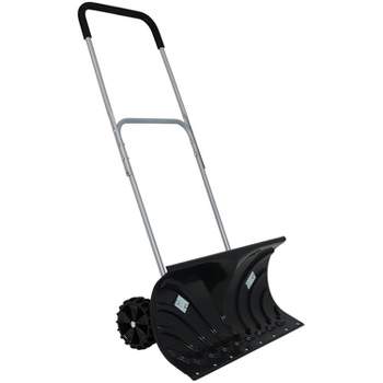 CASL Brands Outdoor Heavy-Duty Rolling Snow Plow Pusher Shovel with Plastic Wheels and Adjustable Aluminum Handle - 26"
