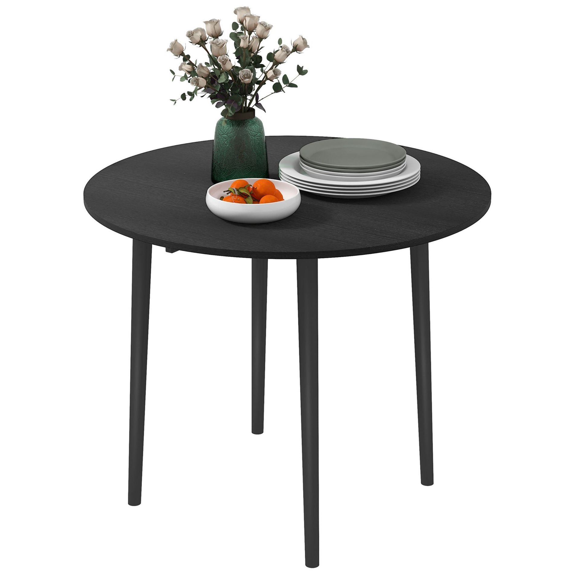 Aghana Digitals Black Round Dining Table with Wood Grain Top - Compact 2-4 Person Kitchen Table, Distressed Black 35.00×35.00×28.90 in