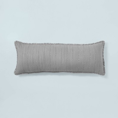 16x42 Quilted Stripe Lumbar Bed Pillow Gray/Cream - Hearth