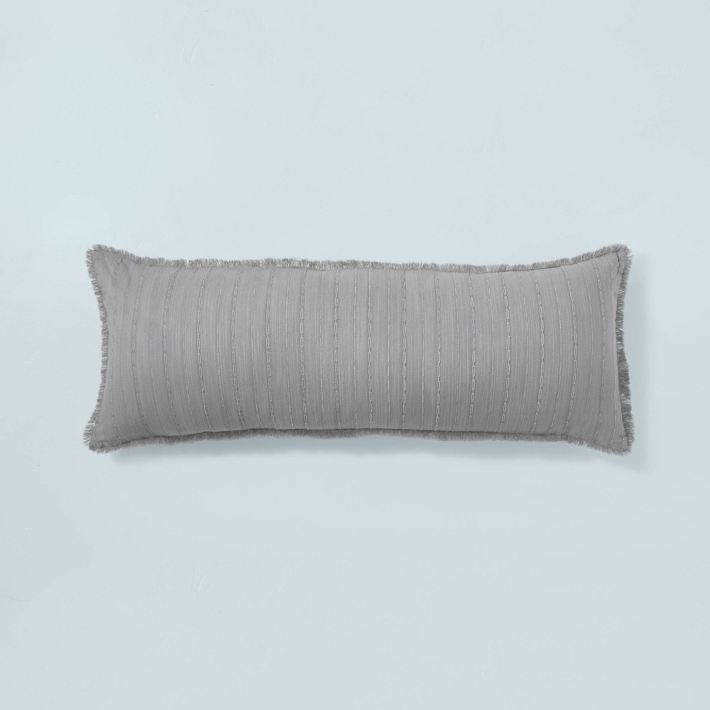 16"x42" Washed Loop Stripe Lumbar Bed Pillow Gray - Hearth & Hand™ with Magnolia