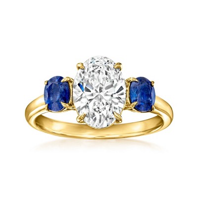 Ross-Simons 2.00 Carat Lab-Grown Diamond Ring With 1.00 ct. t.w. Sapphires in 14kt Yellow Gold
