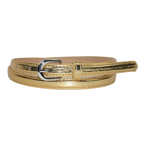 W.Kleinberg Skinny Patent Leather Belt with Gold Buckle Grey / M - 34