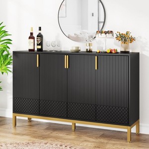 ORRD Luxury Black & Gold Buffet Cabinet, 60” Modern Sideboard with Geometric Striped Doors & Storage for Dining Room & Living Room - 1 of 4