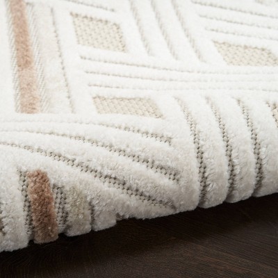 Ivory and Beige Geometric Synthetic Rectangular Area Rug 7'10" x 9'10"