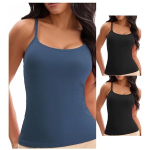 INSPIRE CHIC Women's 3-Pack Camisoles with Built-In Bras Basic Breathable Sleeveless Undershirts - 1 of 4