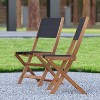 Emma and Oliver Set of Two Weather Resistant All Natural Acacia Wood Folding Bistro Chairs with Textilene Mesh Seats and Backs - 2 of 4