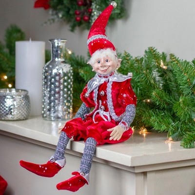 Northlight 13" Silver and Red Velvet Stardust Elf with Jingle Bells