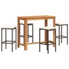 vidaXL 5-Piece Patio Bar Set - Acacia Wood Table & Poly Rattan Bar Stools with Cushions, Brown/Cream for Outdoor Dining - 2 of 4