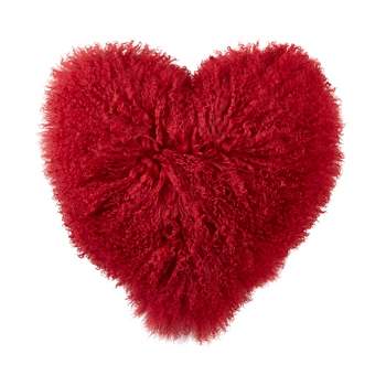 Saro Lifestyle Lush and Luxe Heart-Shaped Mongolian Lamb Fur Poly Filled Throw Pillow