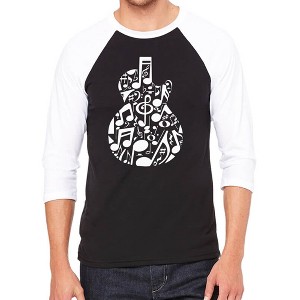 LA Pop Art Music Notes Guitar - Men's Raglan Baseball Word Art T-Shirt - 1 of 4