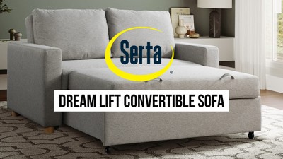 Light Gray Fabric Convertible Sleeper Sofa with Wooden Legs