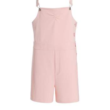 Women's Knit One Shoulder Double Strap Shortalls-Blush Pink, X Large