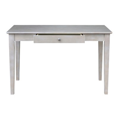 Transitional Solid Hardwood Home Office Desk with Drawer in Washed Gray Taupe