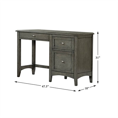 Gray Birch Wood Writing Desk with Keyboard Tray and Drawers