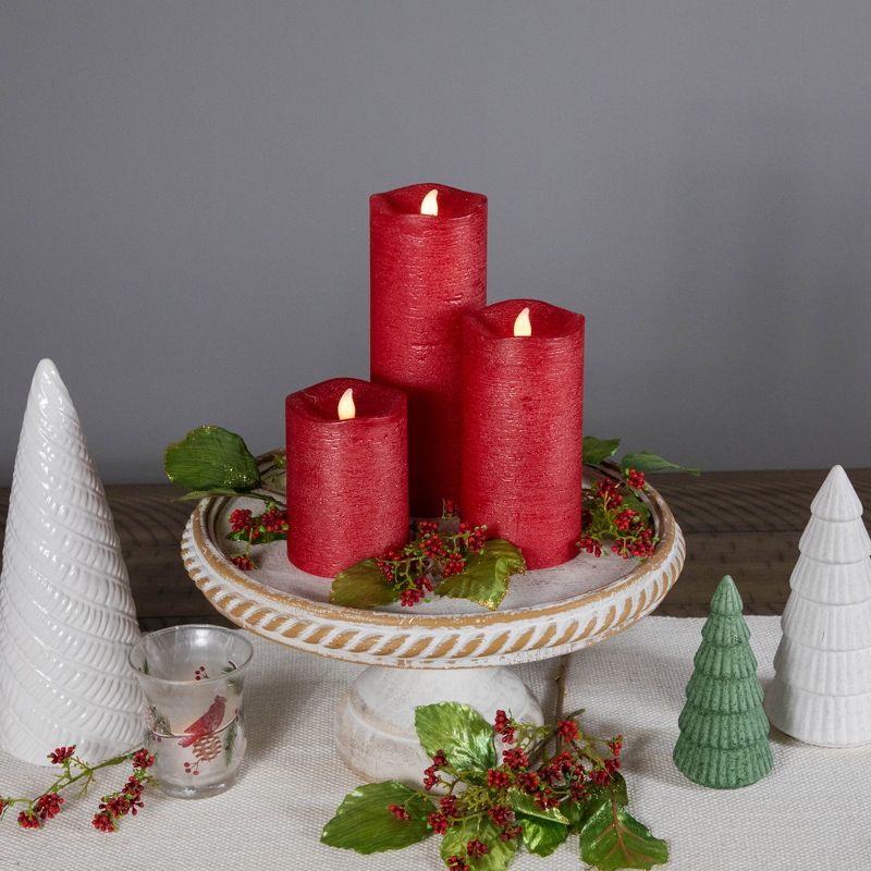 Northlight Set of 3 Brushed Red Flickering Flameless LED Wax Pillar Candles 8", 2 of 7