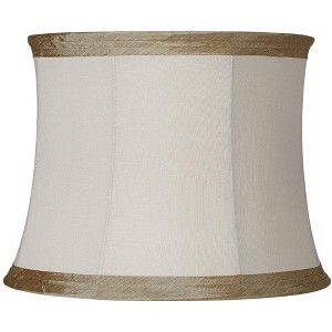 Springcrest Ivory Linen with Taupe Trim Medium Lamp Shade 14" Top x 16" Bottom x 12" High (Spider) Replacement with Harp and Finial - 1 of 4
