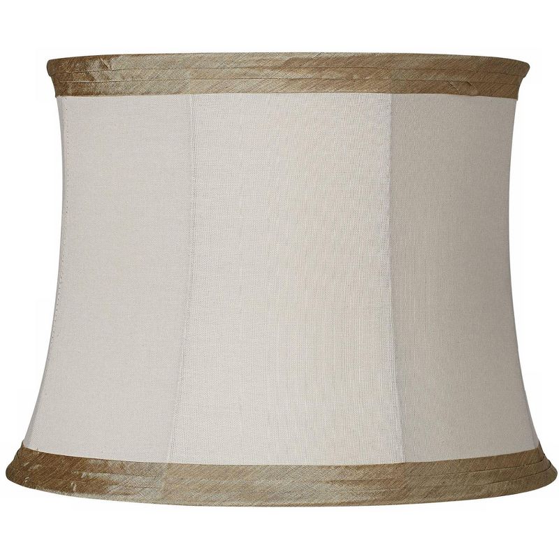 Springcrest Ivory Linen with Taupe Trim Medium Lamp Shade 14" Top x 16" Bottom x 12" High (Spider) Replacement with Harp and Finial, 1 of 8