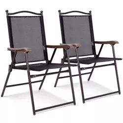 Costway Set of 2 Patio Folding Sling Back Chairs Camping Deck Garden Beach Black