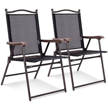 Costway Set of 2 Patio Folding Sling Back Chairs Camping Deck Garden Beach Brown/Black/Gray/Yellow